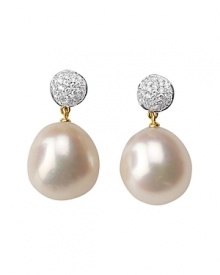 Freshwater pearls drop from diamond-encrusted studs in these elegant earrings from Marco Bicego's Africa collection.