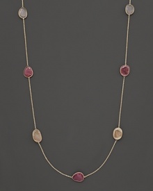 A lovel necklace with an earthy appeal. Rich African sapphire stations on a 14 Kt. yellow gold chain.