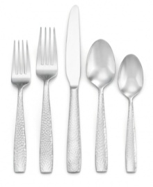 Underscore a beautiful meal with the Illumina flatware set. Radiant stainless steel with a hammered finish complements everything you bring to the casual table.