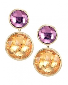 Faceted citrine and amethyst shine in these 18K yellow gold drop earrings from Marco Bicego.