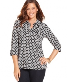 Charter Club's plus size printed shirt is a must-have for your work wardrobe-- complete the look with trousers.