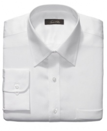 Pure luxury. Step up your look and treat yourself to comfort with this ultra-soft dress shirt from Tasso Elba.