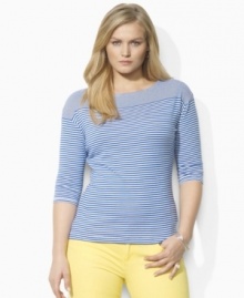 Chic nautical stripes and breezy dolman sleeves lend casual elegance to this plus size top in lightweight cotton jersey, from Lauren by Ralph Lauren. (Clearance)