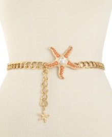 Bring the fresh look of the tropics to you with this whimsical chain belt from Kenneth Jay Lane. With a coral stone-topped starfish charm, you'll feel the cool breeze everywhere you go.