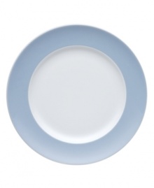 Rosenthal's Sunny Day salad plates shine on casual tables with sky-blue accents in dishwasher-safe porcelain.