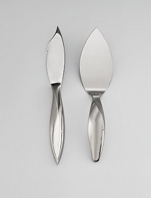 A new twist on two kitchen classics are forged in lustrous, 18/10 stainless steel with artfully winding handles. Set includes a knife with a sharp, slightly hooked point and a notched blade, plus a server crafted with a wide, flat surface. Knife, 12½ long Server, 11½ long Machine wash Imported