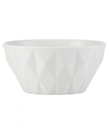 A cut above. The Castle Peak cereal bowl presents an ultra-modern take on kate spade new york's signature bow motif featuring bold faceted accents in cream-colored stoneware.