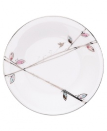 Hummingbirds twirl and buzz from flowery pink leaves to blue on the dreamy bone china salad plates from Lenox Lifestyle dinnerware. The dishes from the Silver Song collection are crisscrossed with platinum branches and abound with fanciful springtime delight and irresistible modern charm. Qualifies for Rebate