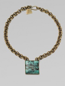 An antique-inspired piece with modern appeal featuring a square pendant of turquoise on a link chain. TurquoiseBrassLength, about 20Pendant size, about ¾Hook clasp closureMade in USA