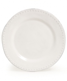 Elegant is an understatement with the Blanc Brigette dinner plate by Versailles Maison. Raised dots and a soft white finish adorn beautifully distressed earthenware.