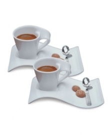 A hybrid of Asian-inspired style and modern details, the New Wave Caffe espresso set lends sophistication and a little romance to any setting. Innovative shapes and a warm, creamy glaze combine for a truly eye-catching design from Villeroy & Boch.