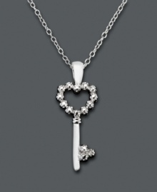 A sure way to unlock her heart. Victoria Townsend's intricate heart-shaped key pendant shines with the addition of diamond accents. Crafted in sterling silver. Approximate length: 18 inches. Approximate drop: 1 inch.