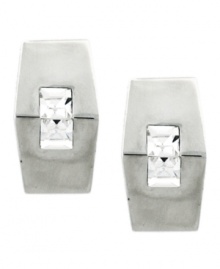 Modern and modish. Convey contemporary chic in Vince Camuto's simple yet sophisticated hexagonal stud earrings. With a dazzling crystal in the center, they're made in silver tone mixed metal. Approximate diameter: 3/4 inch.