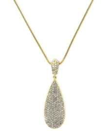 The bold standard. This necklace from Vince Camuto is crafted from gold-tone mixed metal with a teardrop pendant adorned with sparkling glass pave crystal accents for a shining touch. Approximate length: 18 inches. Approximate drop: 2 inches.