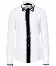 Inject refined chic into your workweek style with this ultra-feminine button down from Derek Lam -Spread collar with lace detailing, contrasting front button placket with lace trim, long sleeved with lace cuffs, lace trim on back collar and back yoke, slim fit - Pair with cropped trousers, platform pumps, and a bold-shoulder blazer