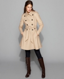 Keep that feminine charm even in the chilly months with this stylish wool-blend trench from Laundry. A skirted style and belted waist are flattering and chic. (Clearance)