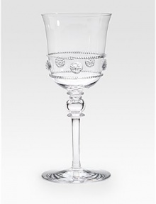 Old-world style and elegant details define this utterly charming goblet, handmade and mouthblown with dimensional detail in fine glass. From the Isabella Collection Handmade 12-oz. capacity 8 high Dishwasher safe Imported 