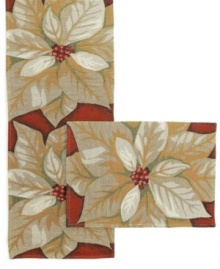 Now in bloom, the easy-clean Alluring Poinsettia placemats offer timeless holiday style with a rich woven feel and classic Christmas palette. A perfect choice for every day of the season, from Windham Weavers.