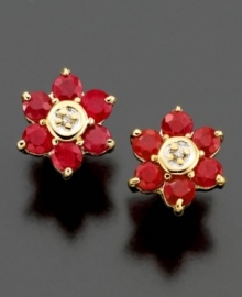 Add a little springtime cheer to your ears. These beautiful 14k gold earrings are studded with round-cut rubies (1-1/10 ct. t.w.) and diamond accents.