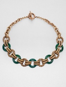 An intricately engraved bronze and stunning green agate chain link design inspired by the designer's love of nature's bounty. BronzeGreen agateLength, about 19.5Toggle closureMade in USA