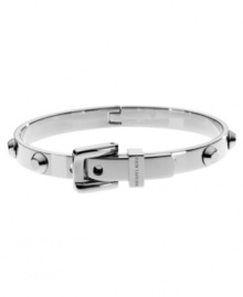 Buckle up for fast fashion. Michael Kors' buckled bangle bracelet polishes up your look with little effort. Crafted in silver tone steel. Approximate diameter: 2-1/2 inches.