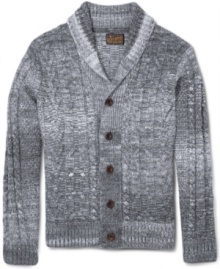 Lucky Brand does a chunky, masculine version of the shawl-collared cardigan that's just made to go with your vintage jeans and corduroys.