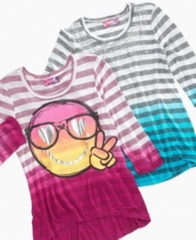 Get some sun! She'll love going out in these cute dip-dye tees from Self Esteem, sure to brighten her style.