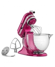 A dynamic kitchen companion, this stand mixer takes on any mixing job with professional power, and utilizes a unique tilting head design for easily bowl and content removal. One-year warranty. Model KSM155.