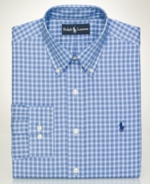 Round out your wardrobe of dress shirts with this crisp navy check from Polo Ralph Lauren.