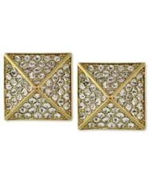 Rising resplendence. This pair of pyramid stud earrings from Vince Camuto is crafted from gold-tone mixed metal with glass crystal accents adding a sparkling touch. Approximate diameter: 1 inch.