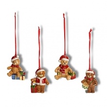 Nostalgic teddy bear ornaments in santa attire will brighten your holiday tree.