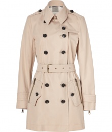 With heritage detailing reflecting the original Burberry trench coat, this cotton poplin version from Burberry Brit counts as an iconic, multi-season investment - Classic collar with double belted latch and hook closure, set-in long sleeves with belted zippered cuffs, epaulettes, gun flap, double-breasted button-down front, zippered pockets, belted waist, rain shield - Fitted silhouette - Pair with slim trousers or jeans and a cashmere pullover