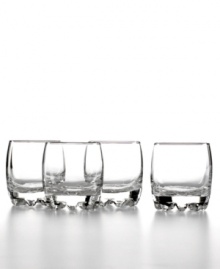 A fun soda bottle shape and stackable design makes this set of Galassia double old-fashioned drinking glasses a perfect fit for modern homes and small kitchens. Equally suited for water, juice and anything on the rocks.