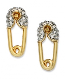 Safety first. These golden safety pin earrings from Juicy Couture are prettied up with crystal accents. Crafted in gold tone mixed metal. Approximate drop: 1/2 inch.