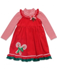 Dress her up for the holidays in an outfit sweet as sugar and spice with this corduroy dress and top from Rare Editions.