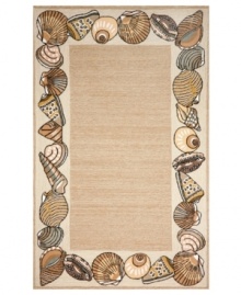 The closest thing to visiting the ocean. The Ravella Seashell area rug depicts a myriad of shell species in comforting earth tones made for any contemporary living space. Combining hand-hooking with hand-tufting techniques, this rug from Liora Manne offers a rich textural surface that is suitable for use either indoors or outdoors.