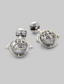 Global style for the sophisticated traveler in polished sterling silver with rotating globe detail. T-backing About 1 diam. Imported 