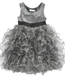 Bonnie Jean will have her adorned in a flurry of metallic ruffles with this party-ready dress.