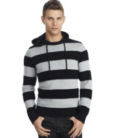 This sporty Kenneth Cole Reaction sweater has a hood for extra warmth.