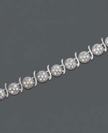 A superb amount of sparkle in a stately tennis bracelet. Crafted in sterling silver, bracelet features round circles packed with round-cut diamonds (1 ct. t.w.). Approximate length: 7-1/2 inches.