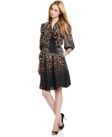 Vince Camuto designs this dress with a vivacious animal print that's accentuated by an ombre effect at the hem and tip of the neck tie.