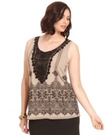 Add a romantic feel to your style with Alfani's sleeveless plus size top, finished by lace detail.