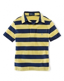 A classic polo is rendered in striped jersey-knit cotton for a preppy look.