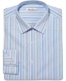 Classic stripes in a cool color wash let this Kenneth Cole New York dress shirt instantly seal the deal.