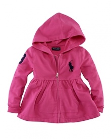 Inspired by the boys, this zip-front fleece hoodie gets a girlie makeover with a flirty empire waist.