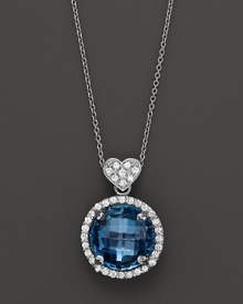 Blue topaz and diamond pendant necklace in white gold with signature heart bail from Lisa Nik's Rocks collection.