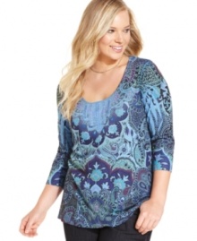 Punch up your casual look with One World's sublimated-print plus size top!