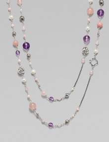 From the Bijoux Collection. An elegant chain of sterling silver, long enough to double, is richly accented by softly-hued rose quartz, pink chalcedony, lavender amethyst, and pearl.Rose quartz, pink chalcedony, lavender amethyst, and pearl Sterling silver Length, about 50 Toggle closure Imported