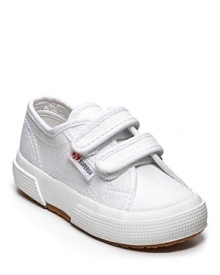 Superga offers up a classic running sneaker look in lightweight canvas, a comfy way to send them to school with style.