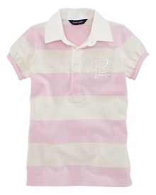 This classic striped rugby in cotton jersey is finished with a preppy monogram and sweet, puffed sleeves.